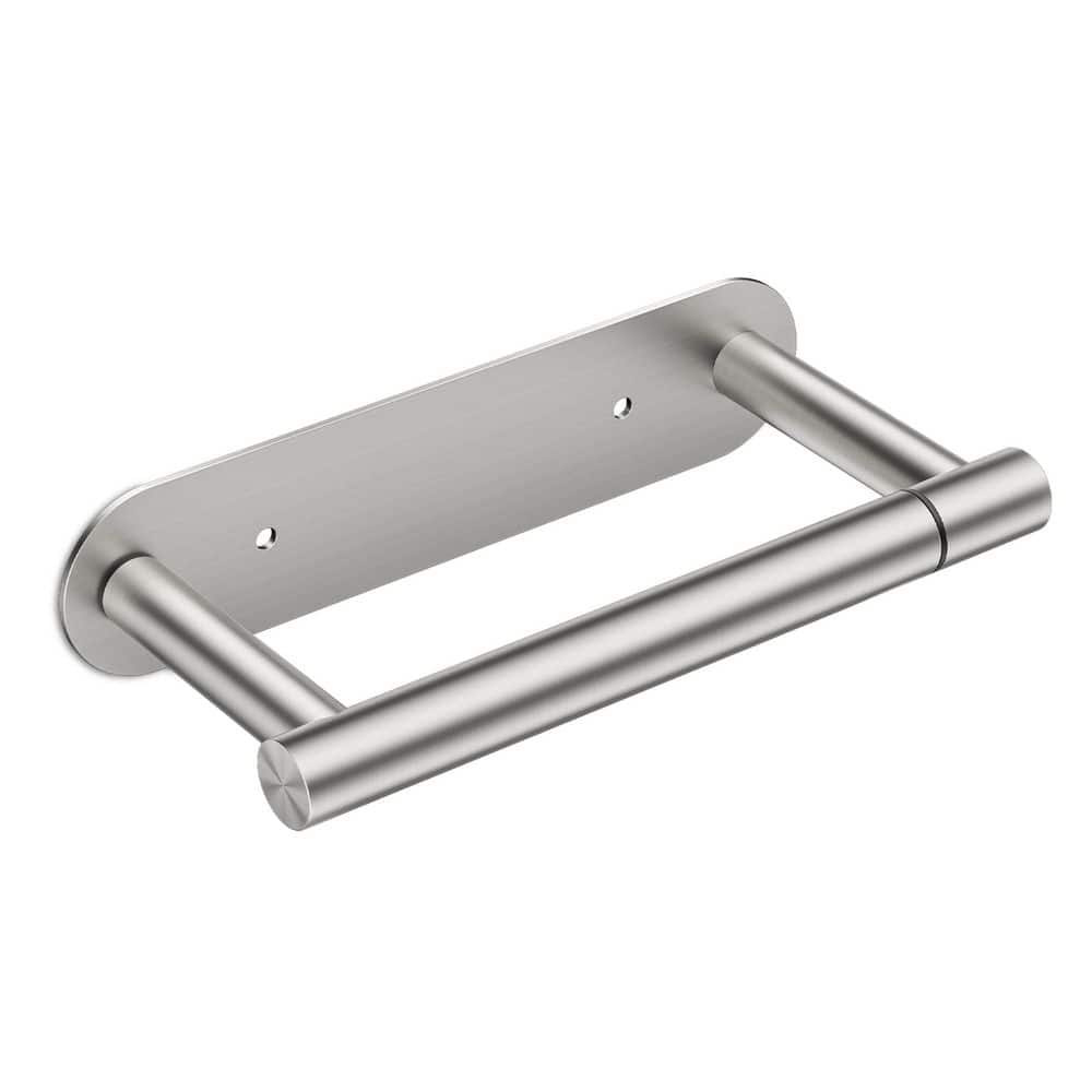 Bathroom Double Post Pivoting Toilet Paper Holder Adhesive or Wall Mounted 