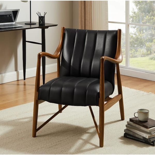 Poly and Bark Verity Onyx Black Leather Arm Chair (Set of 1) HD-LR