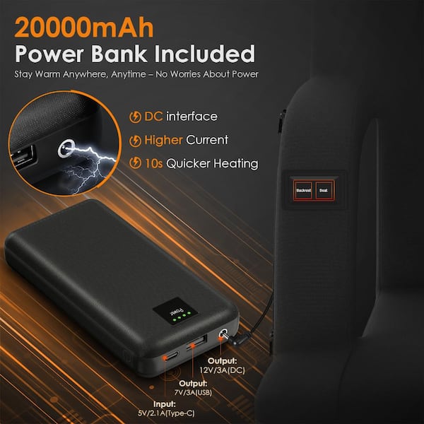 Black 25 in.W Heated Stadium Seats for Bleachers with 20000mAh Power Bank Included Stadium Seating (2-Pack)