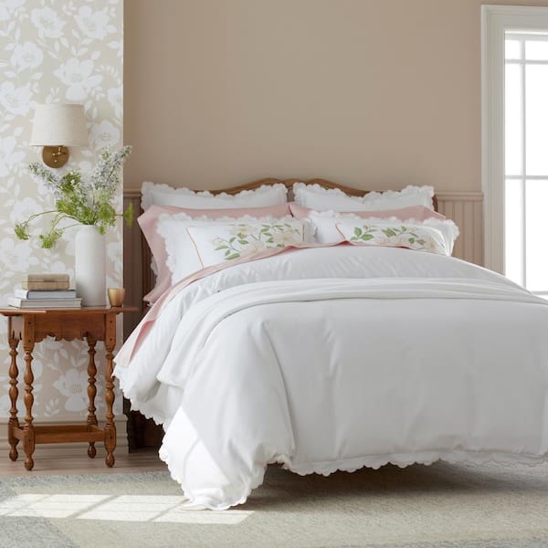 Company Cotton Embroidered Scallop Blush Sateen Queen Sheet Set