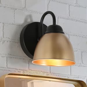 5 in. Modern Wall Sconce, 1-Light Industrial Black and Gold Bathroom Vanity Light with Metal Bowl Shade