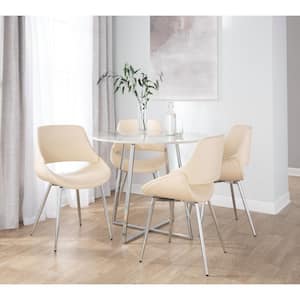 Fabrico Cream Faux Leather and Chrome Metal Side Chair (Set of 2)