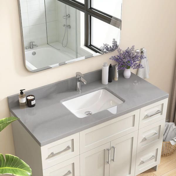 54 in. W x 22 in. D Engineered Stone White Rectangular Undermount Single Sink Vanity Top with 4 in. H Backsplash in Gray