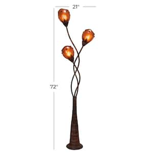 72 in. Brown Dried Plant Floor Lamp with Decorated Orange Lamp Shades