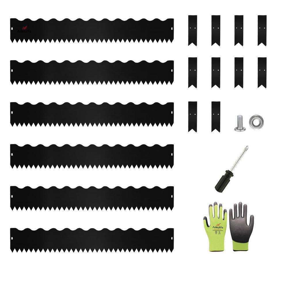 40 in. x 6 in. Galvanized Steel Garden Landscape Edging in Black Lawn Border with Gloves and 10 Stakes (6-Pieces ) price history on PriceWatchPro