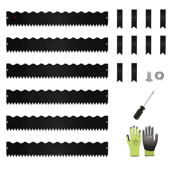 Cesicia 40 in. x 6 in. Galvanized Steel Garden Landscape Edging in Black Lawn Border with Gloves and 10 Stakes (6-Pieces )