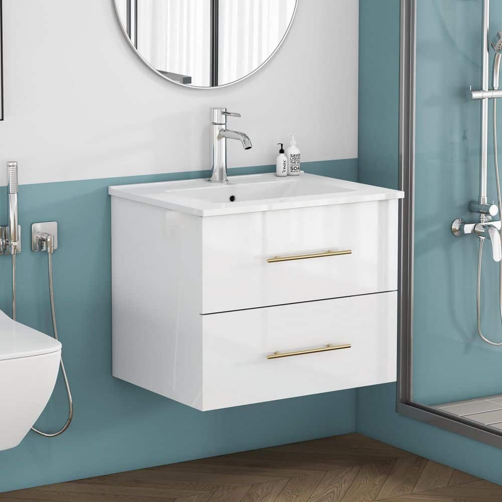 24 in. Floating Glossy White Bath Vanity with White Ceramic Top price history on PriceWatchPro