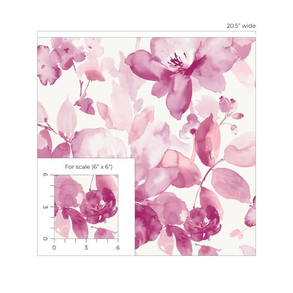 NextWall 30.75 sq. ft. Pink Watercolor Flower Peel and Stick