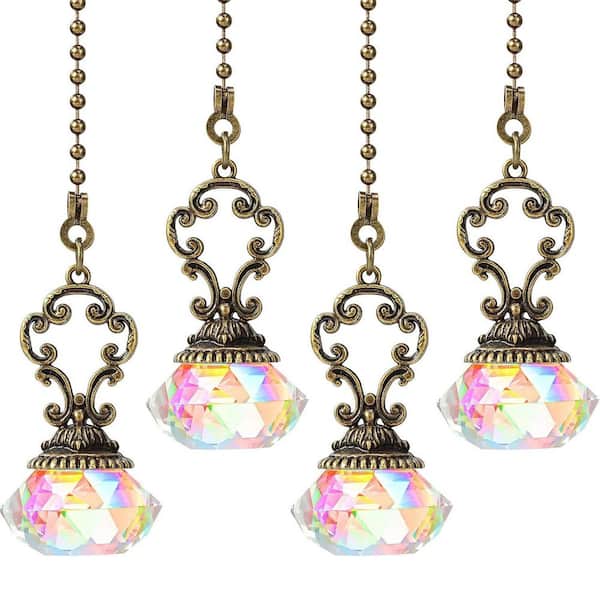 Crystal Ceiling Fan Pull Chains with Connector Colorful Diamond Prism 20 in. 4-Pack