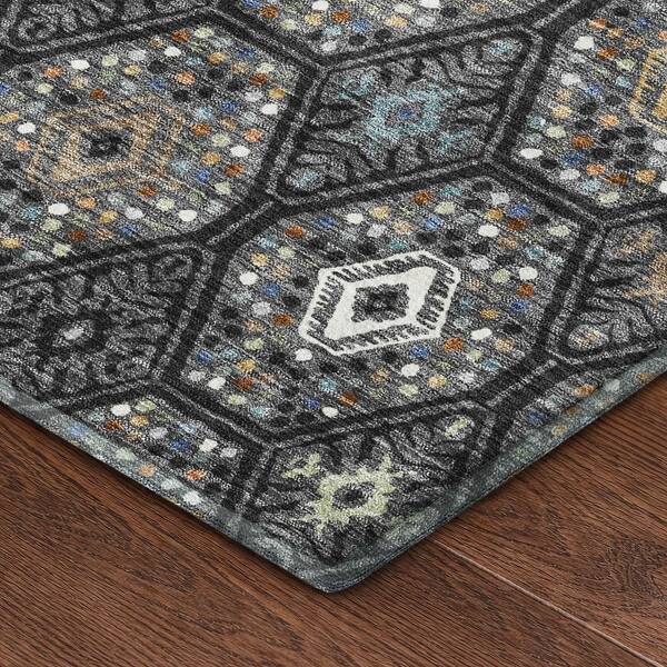 Mayfield Premium Machine Washable Abstract AMF2471 Black 5 ft. x 7 ft. 6 in. Area Rug