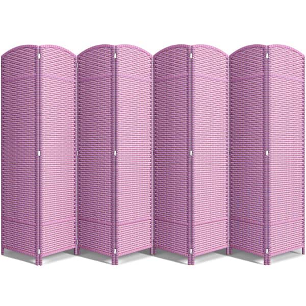 8 Panel Room Divider Double Hinged Privacy Screen Panels, Partition Room Dividers - 128-inch Wide, Pink Purple