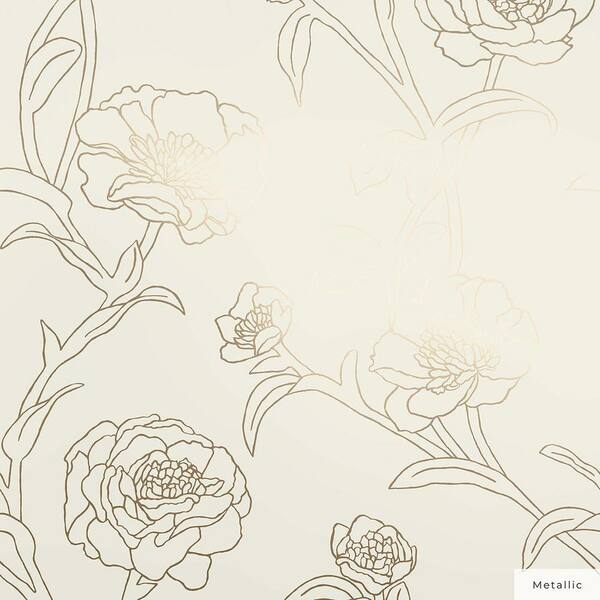 Metallic Gold Leaf Peonies Vinyl Peel and Stick Wallpaper Roll (Covers 56 Sq. ft.)