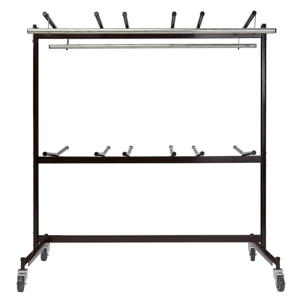 Dual-Tier Brown Steel Chair Dolly and Coat Rack with Swivel Casters