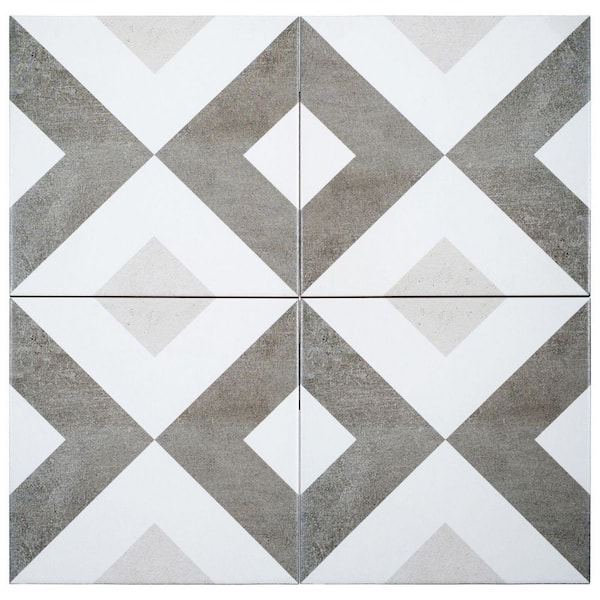 Luv Ahava Grey 8 in. Encaustic Patterned Matte Porcelain Wall and Floor Tile (8.17 sq. ft./Case)