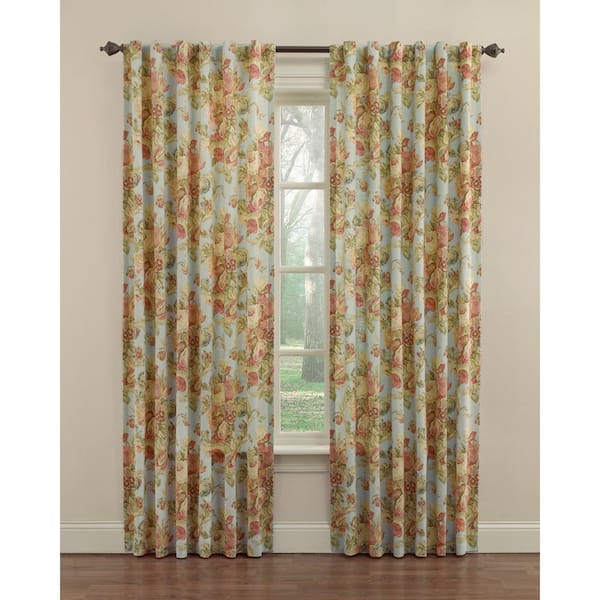 Waverly Spring Bling Vapor Floral Pattern Cotton 52 in. W x 63 in. L Light Filtering Single Rod Pocket Curtain Panel