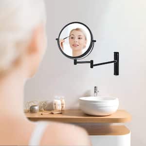 16.7 in. W x 13 in. H Round 2-Sided Framed Wall Mount Magnifying Makeup Bathroom Vanity Mirror in Black