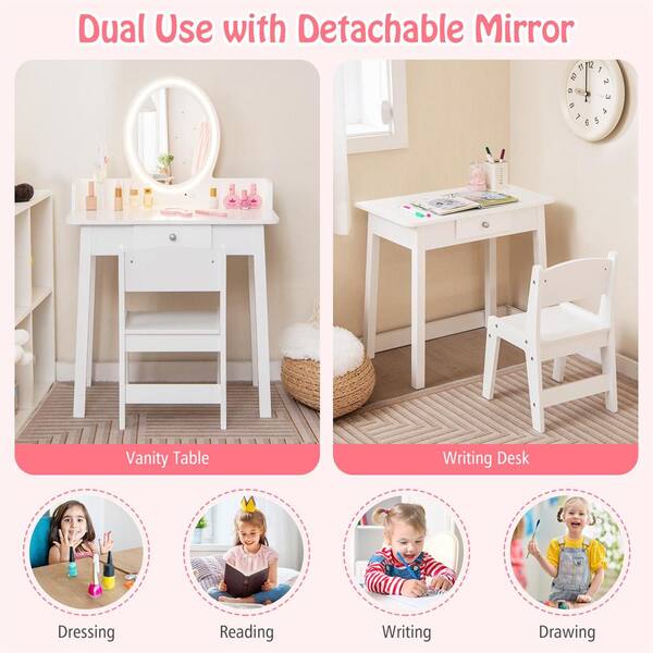 Kids Vanity Set with Lighted Mirror-White | Costway