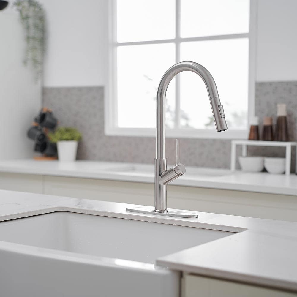 Nickel High-Arc Single Handle Pull-Down Kitchen Faucet