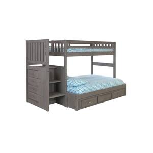 Charcoal Gray Twin Over Full Staircase Bunkbed with 4-Drawer Chest and 3-Drawers Under Bed
