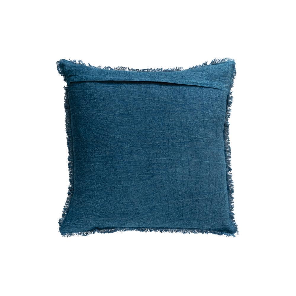 Navy Blue Stonewashed Linen Fringe Square Pillow 20"
