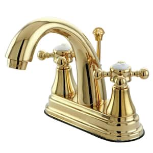 English Vintage 4 in. Centerset 2-Handle Bathroom Faucet with Brass Pop-Up in Polished Brass