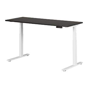 Ezra Adjustable Height Standing Desk, 59.5 in. Rectangular Gray Oak and White Melamine Desk 59.5 in. Adjustable