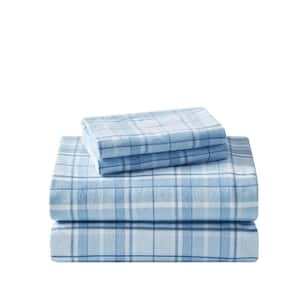 Mulholand Plaid 3-Piece Pastel Blue Cotton Flannel Twin Sheet Set