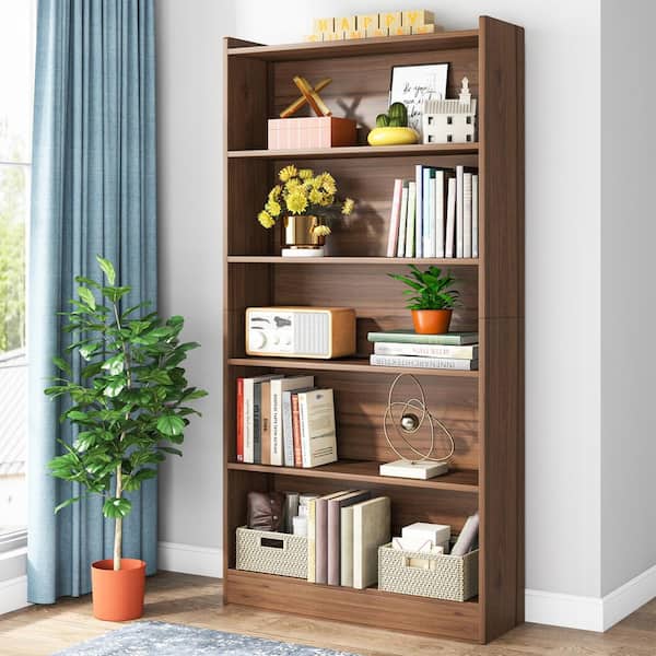 BYBLIGHT Eulas 72 in. Tall Brown Wood 6-Shelf Standard Bookcase, 6