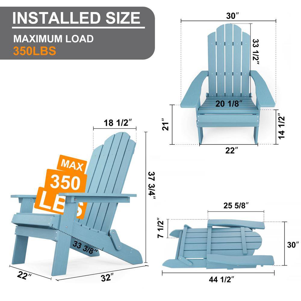 Blue Plastic Folding Adirondack Armchair Set for Outdoor Use