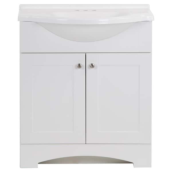 Glacier Bay Del 30 in. W x 19 in. D x 36 in. H Single Sink Freestanding Bath Vanity in White with White Cultured Marble Top