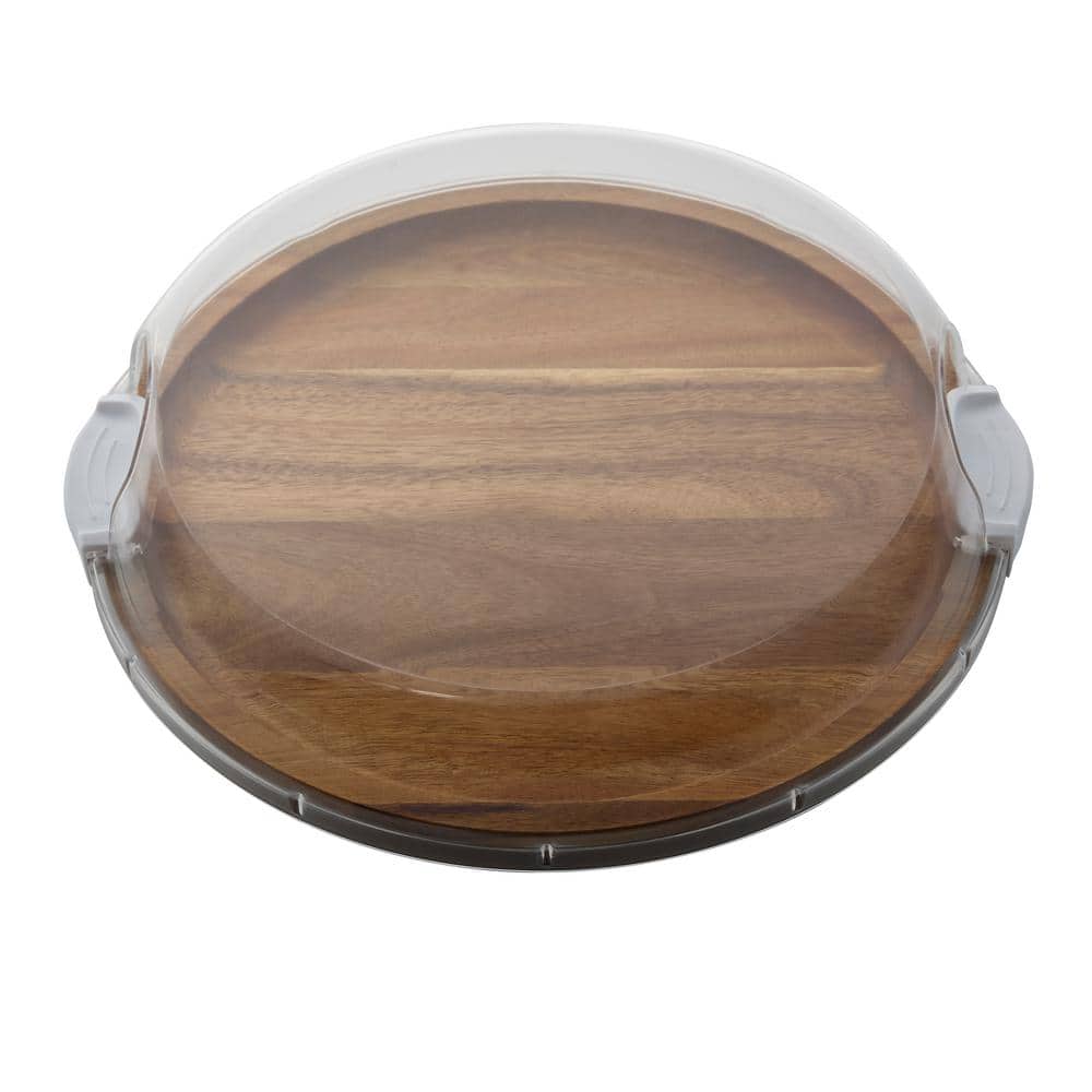 Farberware 14-in Round Build-a-Board Acacia Cutting Board with Single Compartment and Clear Locking Lid, White 5317655 - The Home Depot