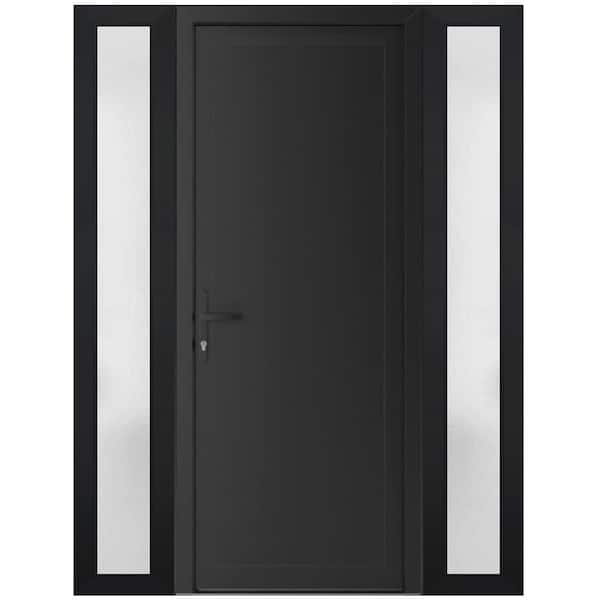 60 in. x 80 in. Right-hand/Inswing Frosted Glass Matte Black Steel Prehung Front Door with Hardware