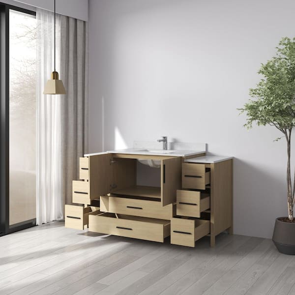 Nodus 60 in. W x 22 in. D x 34 in. H Single Sink Freestanding Bath Vanity in Oak with White Carrara Cultured Marble Top