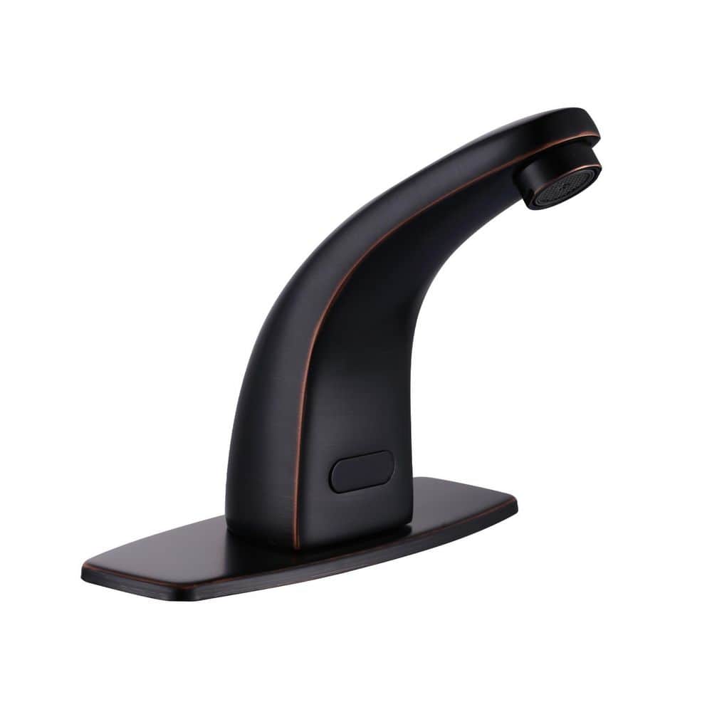 Sensor Touchless Single Hole Bathroom Sink Faucet with Deck Plate and Adjustable Temperature in Oil Rubbed Bronze