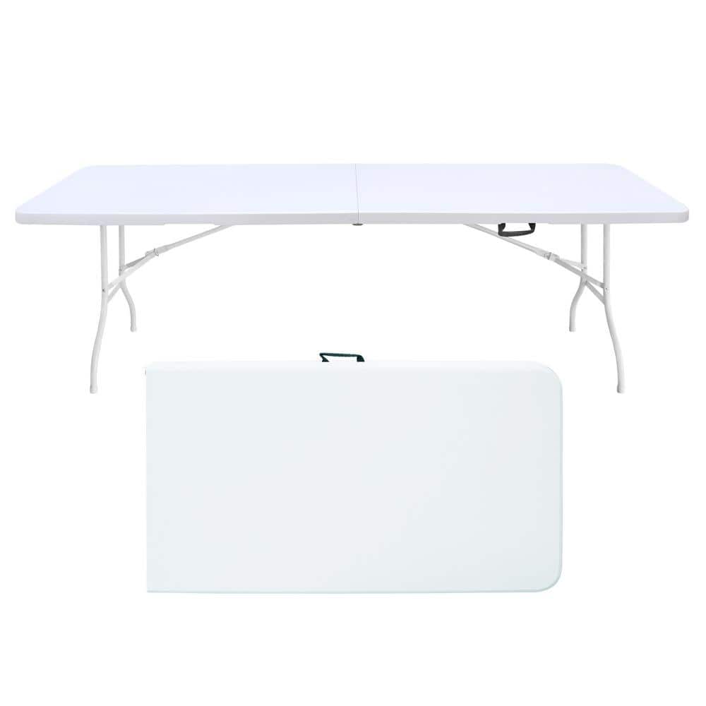 8 ft. White Portable Outdoor Picnic Table, Folding Camping Table Suitable f