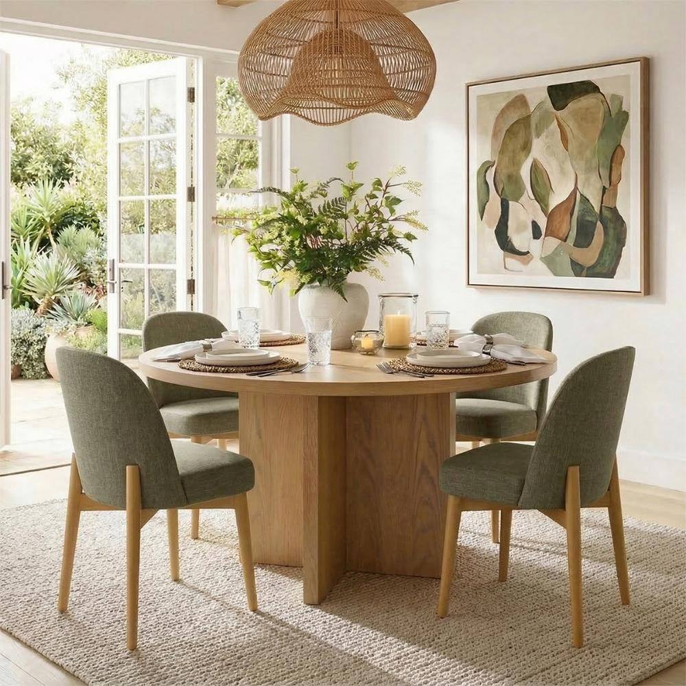 "Upholstered Dining Chairs Set of 4, Green Linen Blend Kitchen Chairs, Curved Back, 4"" Thick Cushion, Solid Wood Legs" price history on PriceWatchPro