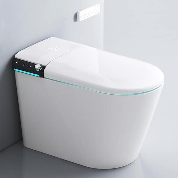 1.28 GPF Auto Open Close Lid Elongated Smart Bidet Toilet in Gloss White with Heated Seat Warm Washing Air Dryer