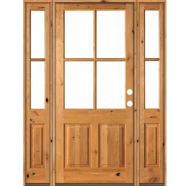 Krosswood Doors 60 in. x 96 in. Knotty Alder Left-Hand/Inswing 4-Lite Clear Glass Clear Stain Wood Prehung Front Door/Double Sidelite