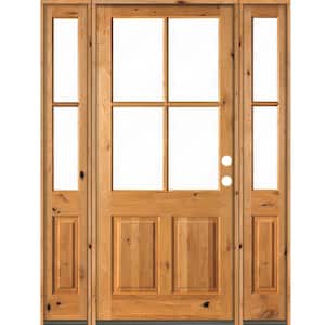 64 in. x 96 in. Knotty Alder Left-Hand/Inswing 4-Lite Clear Glass Clear Stain Wood Prehung Front Door/Double Sidelite