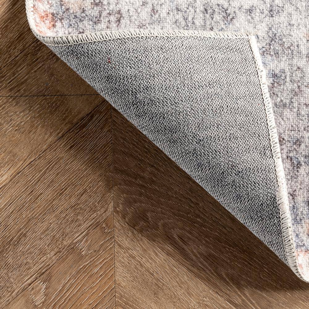 Peach Floral Bliss 4' x 6' Easy-Care Synthetic Area Rug