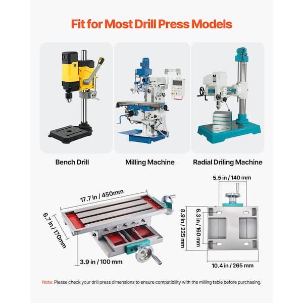 SKYSHALO Compound Milling Machine Work Table 17.7 in. x 6.7 in