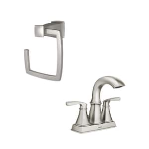 Hensley 4 in. Centerset 2-Handle Bathroom Faucet Combo Kit with Towel Ring in Spot Resist Brushed Nickel