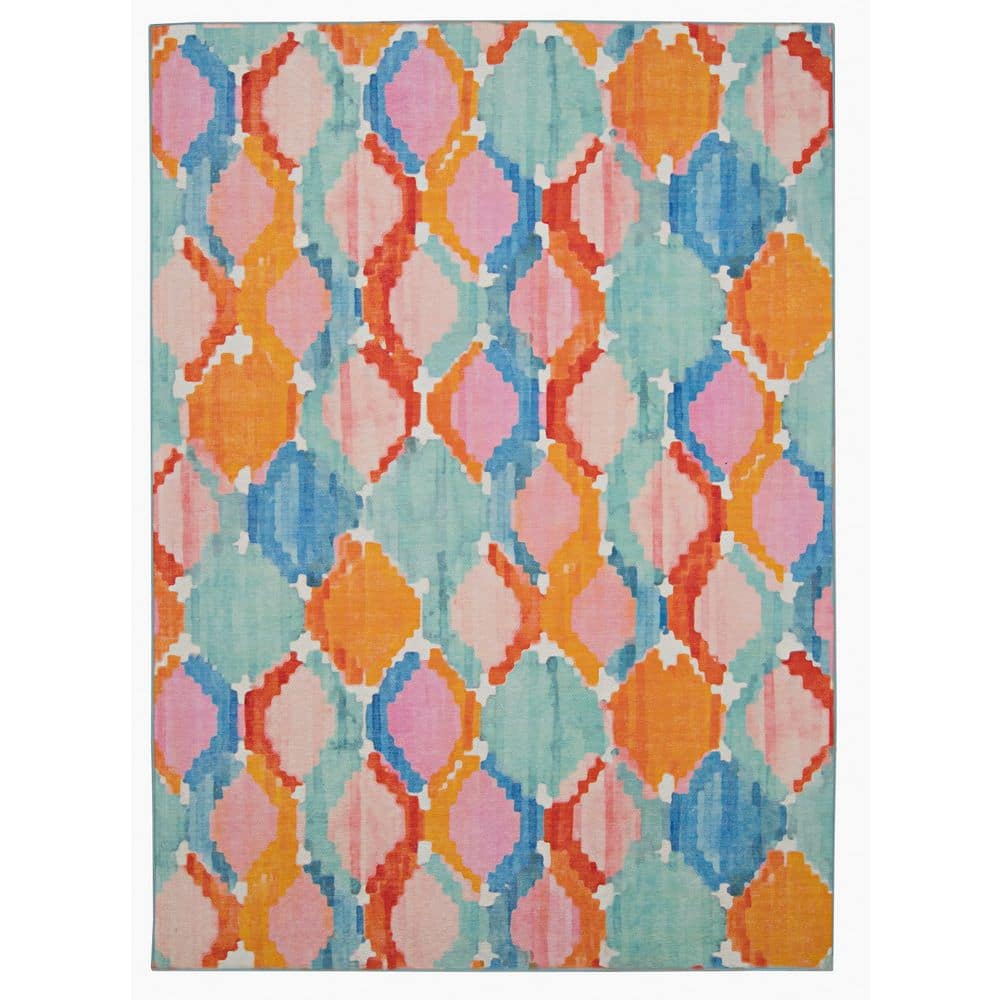 Panna Aqua and Orange 2 ft. W x 3 ft. L Washable Polyester Indoor/Outdoor Area Rug price history on PriceWatchPro