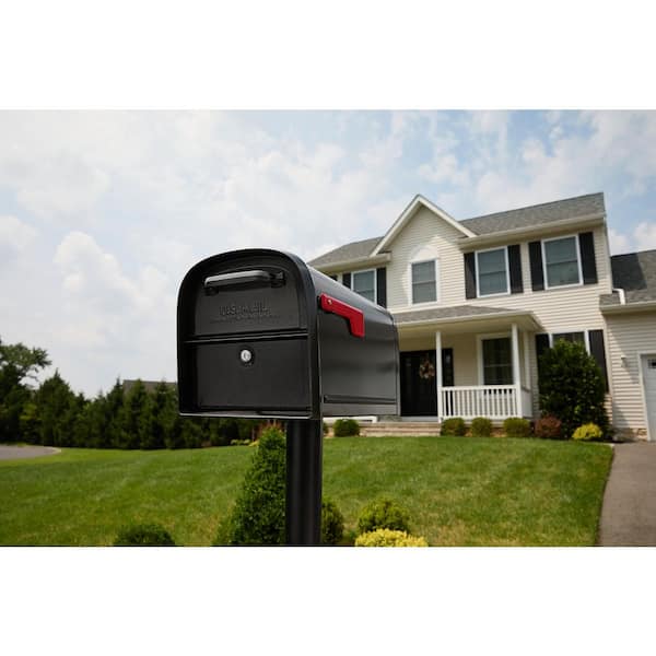 Oasis 360 Large Black Steel Locking Parcel Mailbox – 2 Access Doors, Post Mount, USPS Approved