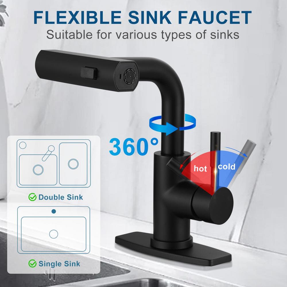 Matte Black Single Handle Pull Down Bar Faucet with Waterfall Spout