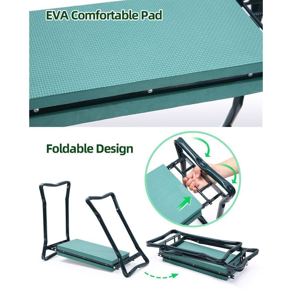 Foldable Green Steel Garden Kneeler and Seat with Tool Pouches