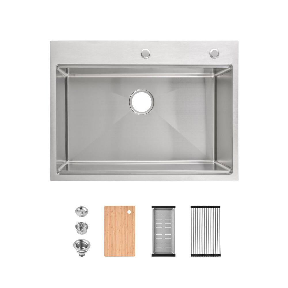 30 in. Drop-in Single Bowl Brushed Stainless Steel Kitchen Sink with Cutting Board, Drain, Colander, Strainer price history on PriceWatchPro