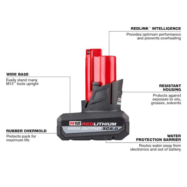 Milwaukee M12 12V Lithium-Ion XC Extended Capacity Battery Pack 5.0Ah w/Band Saw Blade and Band Saw Reamer Attachment (3-Pack)