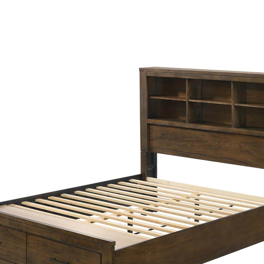 King Oak Wood Frame Bed with Storage Drawers and Headboard