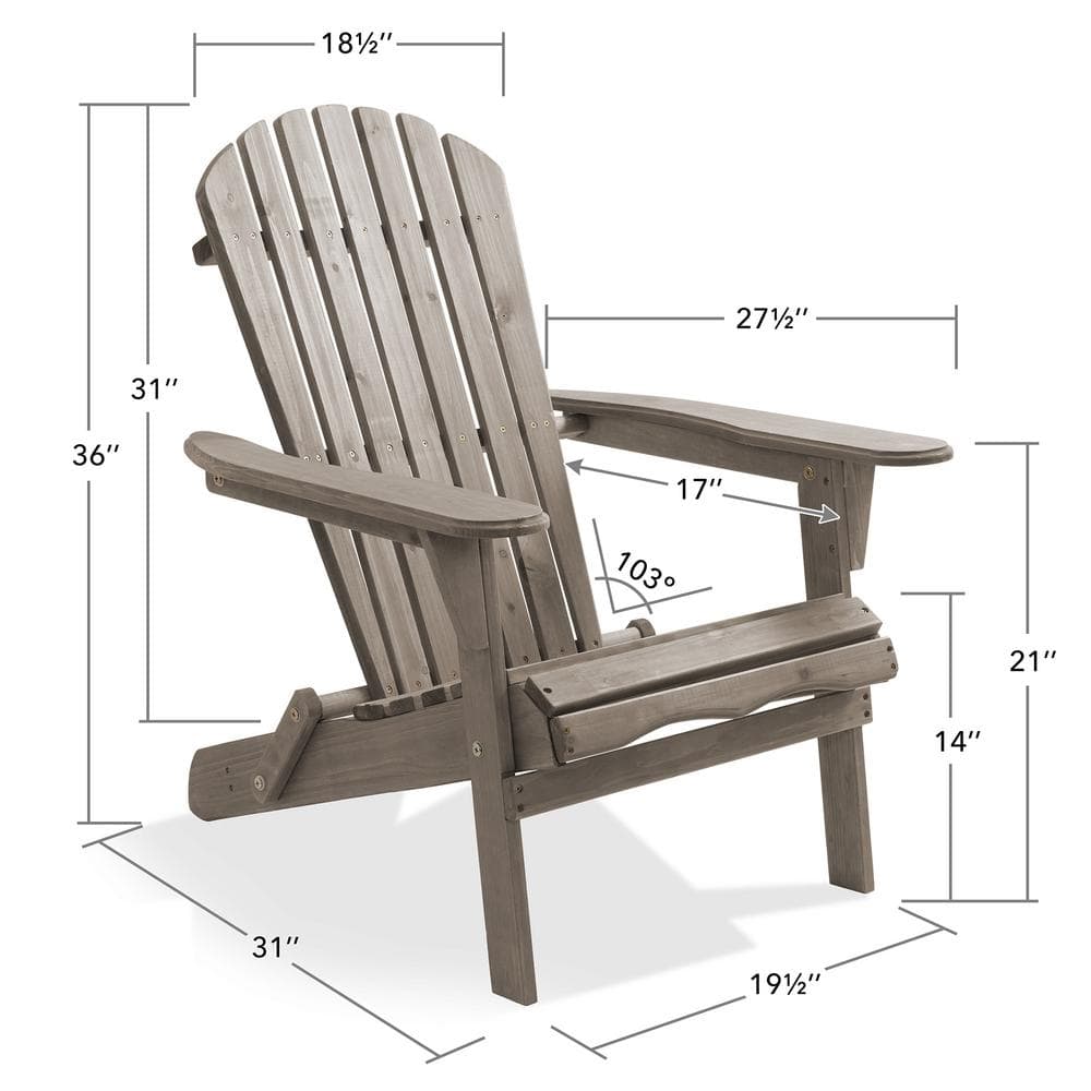 Gray Foldable Cedar Wood Adirondack Chair with Armrests